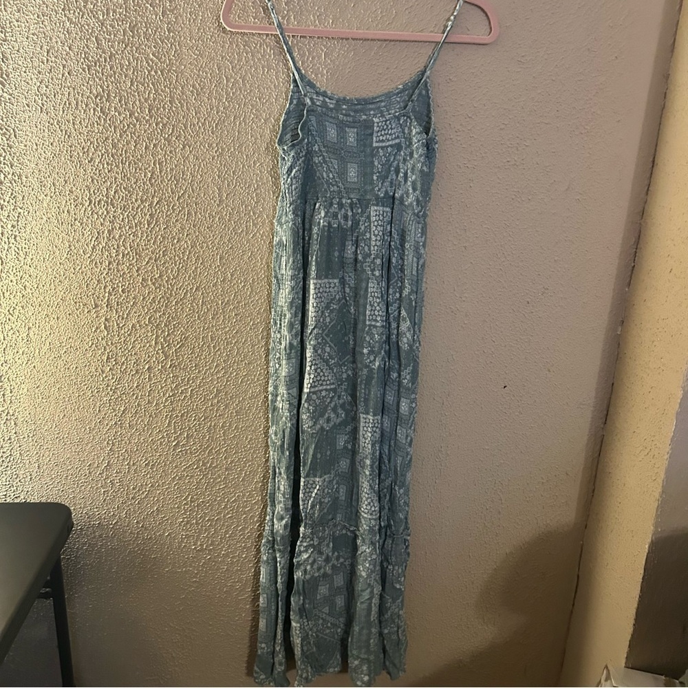 Women's Maxi Baby Doll Tiered Skirt Dress Size M Green Floral Adjustable Straps - Picture 7 of 8